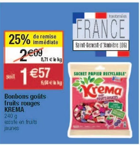 bonbons goûts fruits rouges krema