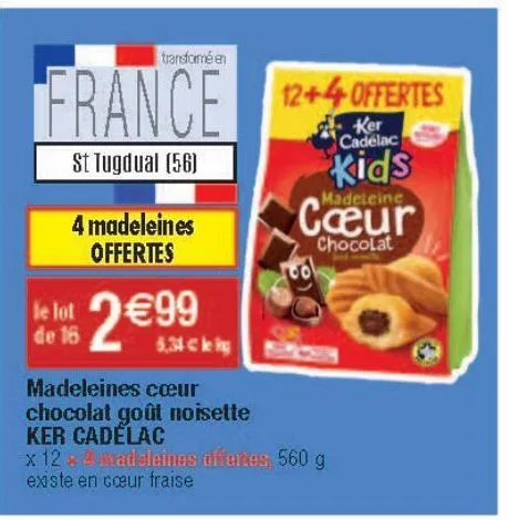 madeleines coeur chocolat goût noisette ker cadélac