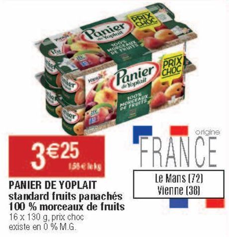 Panier de Yoplait standard fruits panachés 100% morceaux de fruits