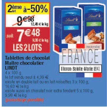 Tablettes de chocolat Maître chocolatier Lindt