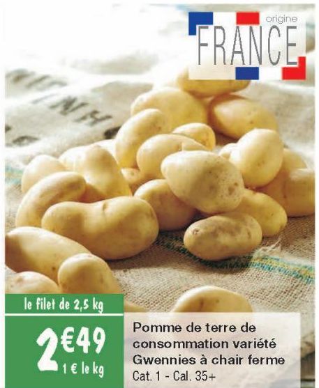 Pomme de terre de consommation variété Gwennies à chair ferme