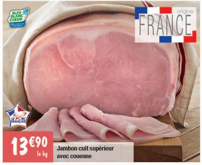 Jambon cuit supérieur avec couenne