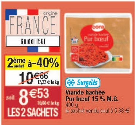 Viande hachée Pur boeuf 15% MG Cora