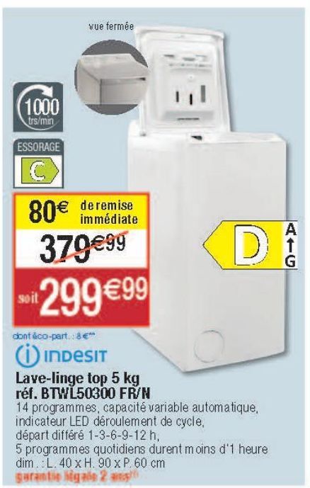 Lave-linge top 5 kg Indesit