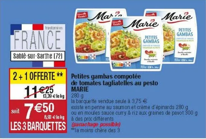 petites gambas compotée de tomates tagliatelles au pesto marie