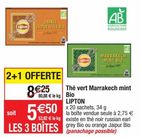 thé vert Marrakech mint bio Lipton