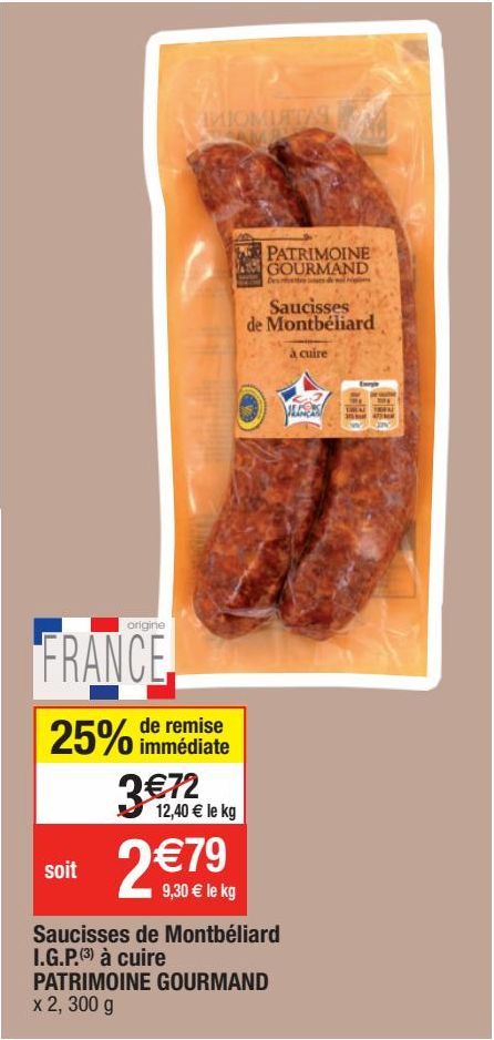 saucisses de Montbéliard igp à cuire Patrimoine Gourmand