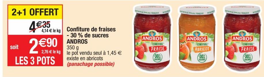 confiture de fraises -30% de sucres Andros