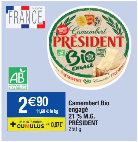 camembert bio engagé 21% mg Président