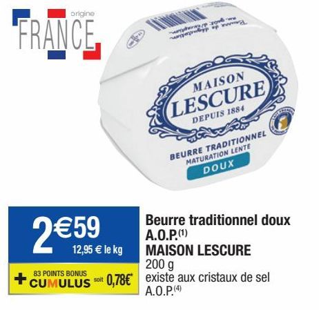 beurre traditionnel doux aop Maison Lescure