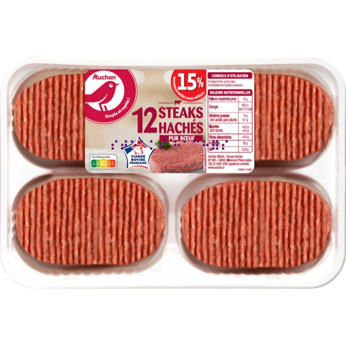 12 STEAKS HACHÉS PUR BOEUF AUCHAN(1)