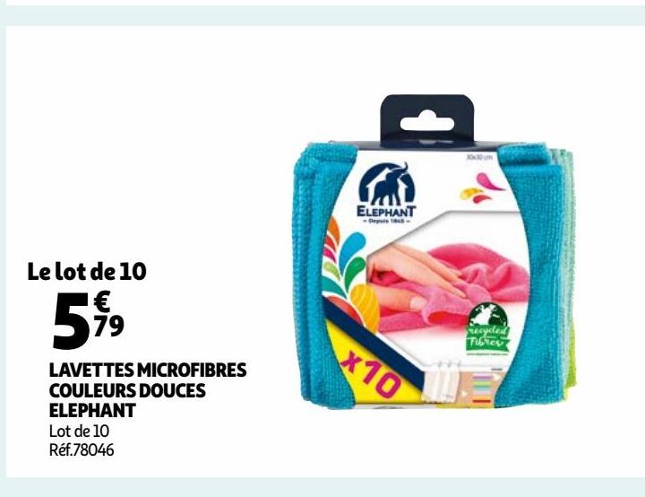 LAVETTES MICROFIBRES COULEURS DOUCES ELEPHANT