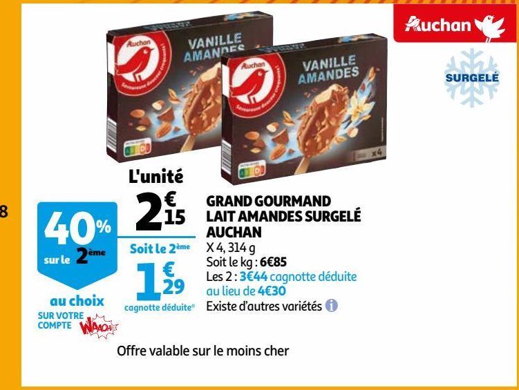 GRAND GOURMAND LAIT AMANDES SURGELÉ AUCHAN