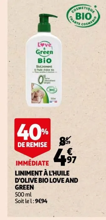 liniment à l'huile d'olive bio love and green