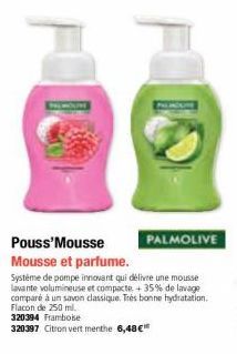 PALMOLIVE  Système de pompe innovant qui délivre une mousse lavante volumineuse et compacte + 35% de lavage comparé à un savon classique. Très bonne hydratation. Flacon de 250 ml.  320394 Framboise  3