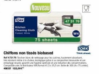 TORK  Kitchen Cleaning Cloth  Folded Whi  75 sheets  47 31 79  W4 