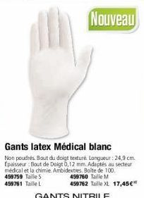 Nouveau  Gants latex Médical  blanc  Non poudrés Bout du doigt texturé Longueur: 24,9 cm. Epaisseur Bout de Doigt 0,12 mm. Adaptés au secteur médical et la chimie. Ambidextres. Boîte de 100. 459759 Ta