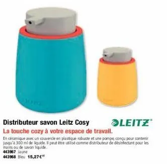 leitz*  la touche cozy à votre espace de travail.  en céramique avec un couvercle en plastique robuste et une pompe, conçu pour contenir jusqu'à 300 ml de liquide. il peut être utilisé comme distribut