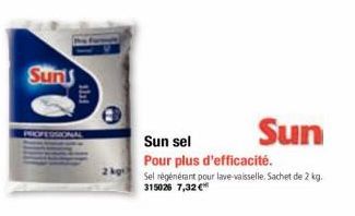 Suns  1115  Sun  Sun sel  Pour plus d'efficacité. Sel régénérant pour lave-vaisselle. Sachet de 2 kg. 315026 7,32 € 