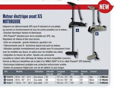 Moteur électrique avant Xi5 MOTORGUIDE  Intègrent une télécommande GPS sans fil standard et une pédale qui permet un fonctionnement de tous les points possibles sur le bateau: -Direction électrique ré