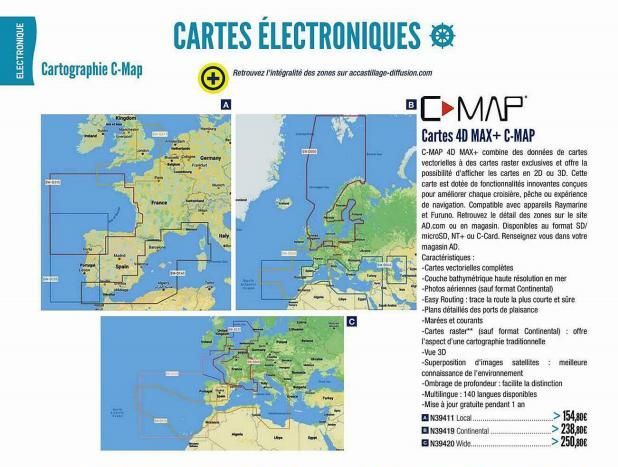 ELECTRONIQUE  Cartographie C-Map  Dream  Kingdo  Spain  France  P  CARTES ÉLECTRONIQUES  Retrouvez l'intégralité des zones sur accastillage-diffusion.com  Tw  pay Germany  F  Italy  C▶MAP  Cartes 4D M