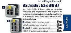 www  B  000  333  www  FFFFFE  accastillage-diffusion.fr Blocs fusibles à fiches BLUE SEA  Bloc porte fusible à fiches, capot de protection transparent avec emplacements pour étiquettes et fusibles de