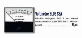 10 11 12 13 14  OC VOLTS  CA  Voltmètre BLUE SEA  Voltmètre analogique, 8-16 V pour courant continu, connexion simple 2 fils, dim: 71 x 60 mm. L43320  61,40€ 