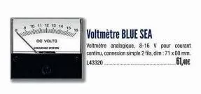 10 11 12 13 14  oc volts  ca  voltmètre blue sea  voltmètre analogique, 8-16 v pour courant continu, connexion simple 2 fils, dim: 71 x 60 mm. l43320  61,40€ 