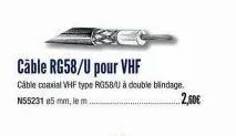 cable rg58/u pour vhf  câble coaxial vhf type rg58/u à double blindage. n552315 mm,lem.. 2,50€ 