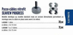 Passe-câbles rétrofit  SEAVIEW PROGRESS  Modèle identique au modèle standard mais en version démontable permettant un montage avec le câble en place sans avoir à le retirer.  L42085 1 cible....  acabl