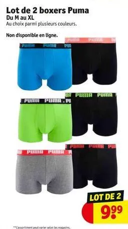 lot de 2 boxers puma du m au xl  au choix parmi plusieurs couleurs.  non disponible en ligne.  pumn  puma puma per  puma puma  puma puma. p  mapuma puma  puma puma pu  lot de 2  9⁹⁹ 