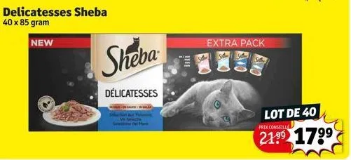 delicatesses sheba 40 x 85 gram  new  sheba  délicatesses  salla  extra pack  lot de 40  prix conseille  2199 1799 