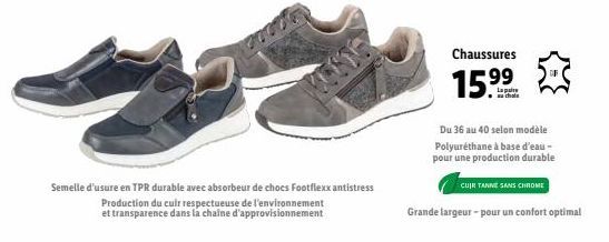 Semelle d'usure en TPR durable avec absorbeur de chocs Footflexx antistress  Production du cuir respectueuse de l'environnement et transparence dans la chaine d'approvisionnement  Chaussures  15.99  a