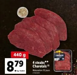 440 g  8.7⁹  ●g-19,90€  4 steaks** charolais (1)  maturation 10 jours  .c 