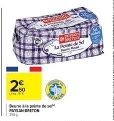 50  Lokg:10€  line ton  LaT  WWW  Beurre à la pointe de sef PAYSAN BRETON  250 g  en Pay  payson BRETON  La Pointe de Sel Bore Meuld  Sel réduit 