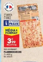 jancy  origin  france  baboreen france  de porc  au rayon  frais  méga+ format  399  809)  pays gourmand  flammekueche  2 x 400 g. rm5000278 