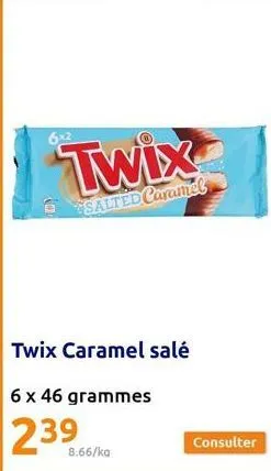 6x2  twix  salted caramel  twix caramel salé  6 x 46 grammes  239  8.66/ka  