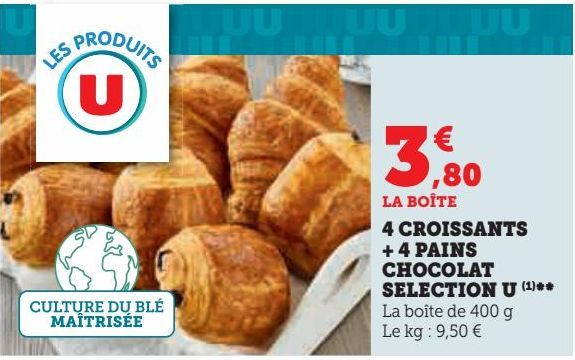 4 croissants + 4 pains chocolat selection U