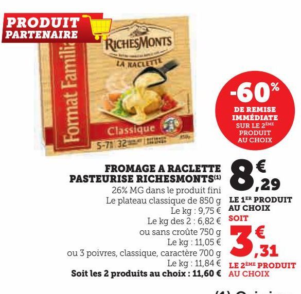 fromage à raclette pasteurise RichesMonts