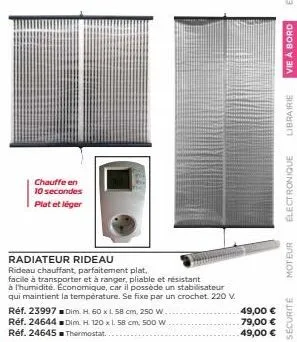 chauffe en 10 secondes plat et léger  radiateur rideau  rideau chauffant, parfaitement plat, facile à transporter et à ranger, pliable et résistant à l'humidité. economique, car il possède un stabilis