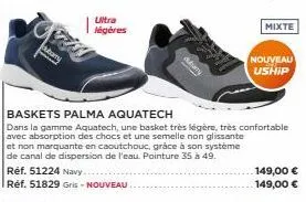 ultra  légères  teiss  bany  dubany  réf. 51224 navy...  réf. 51829 gris - nouveau  baskets palma aquatech  dans la gamme aquatech, une basket très légère, très confortable avec absorption des chocs e