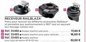 RECEVEUR RAILBLAZAⓇ  Prévu pour recevoir les différents accessoires Railblaza" et permettre leur positionnement à 360° tout en assurant  leur blocage. Coloris noir.  Réf. 35488  Réf. 35489 Réf. 35490 