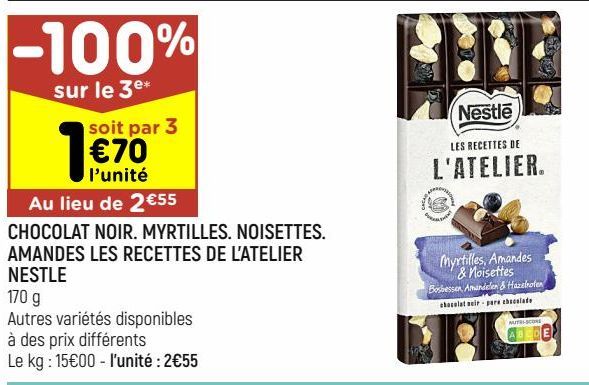 Chocolat noir. Myrtilles. Noisettes. Amandes Les Recettes de l'Atelier Nestlé