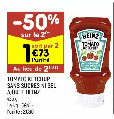 Tomato ketchup sans sucres ni sel ajouté Heinz 