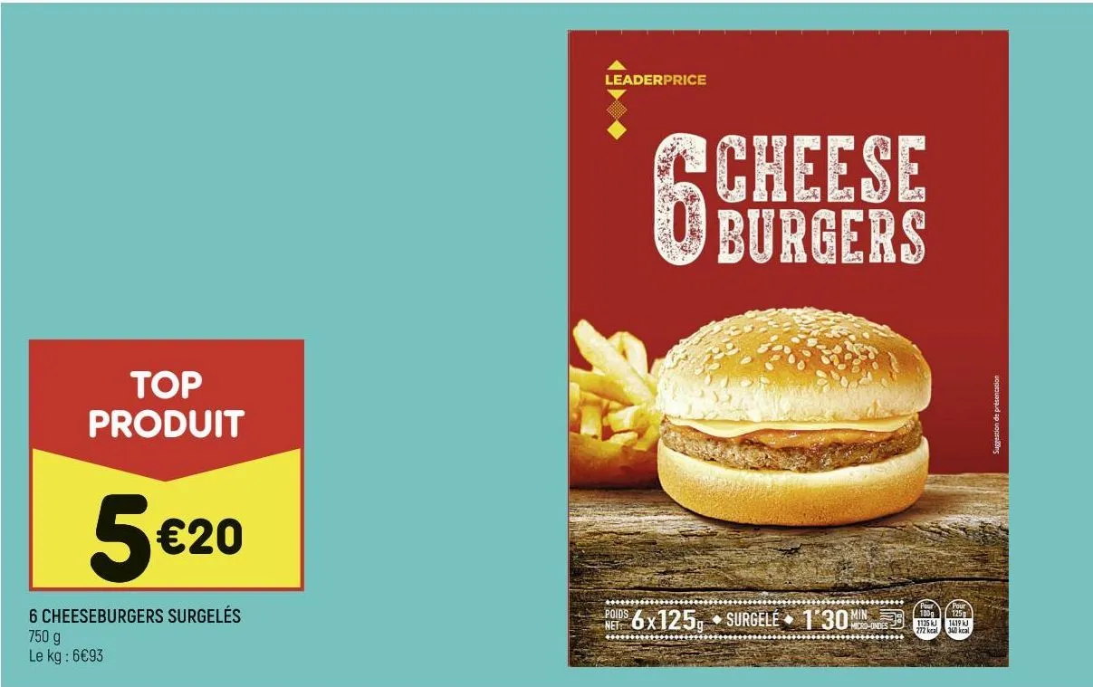 6 cheesburgers surgelés leader price