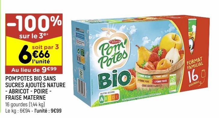 Pom'potes Bio sans sucres ajoutés nature