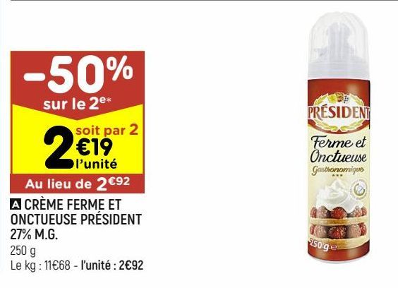 Crème ferme et onctueuse Président 27% MG