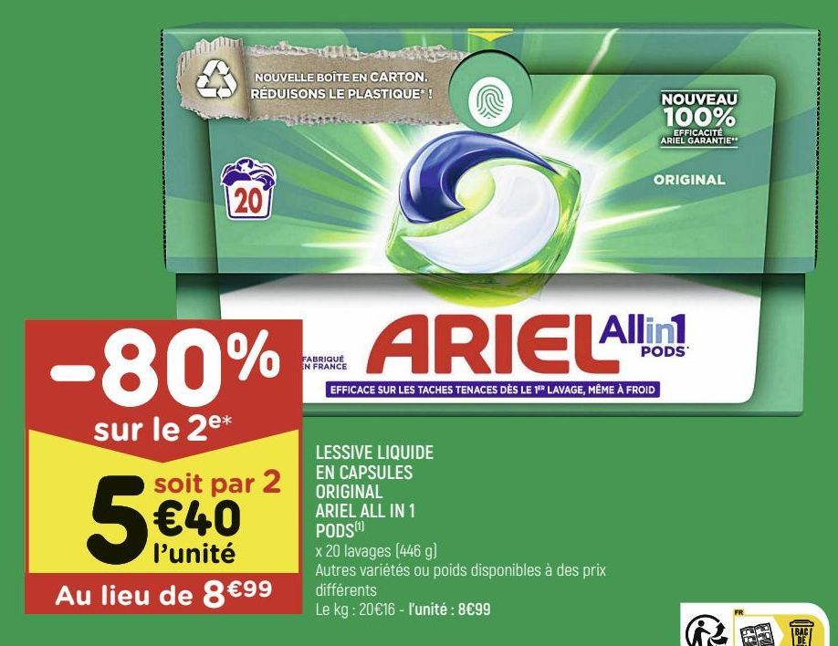 Lessive liquide en capsules original Ariel all in 1 pods