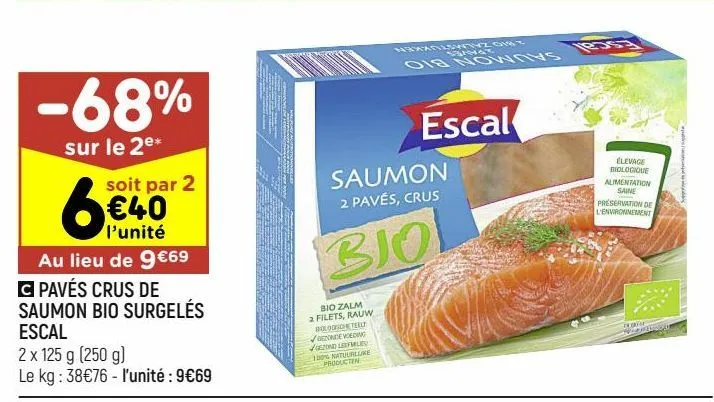 pavés crus de saumon bio surgelé escal