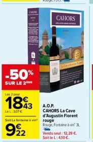 -50%  SUR LE 2  Les 2 pour  1843  Le L: 307€  I-D  afg  CAHORS  223 